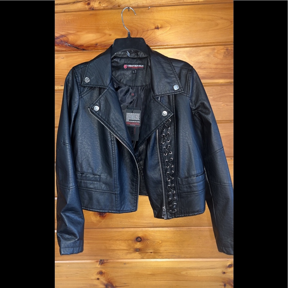 NWT faux leather riveted jacket L